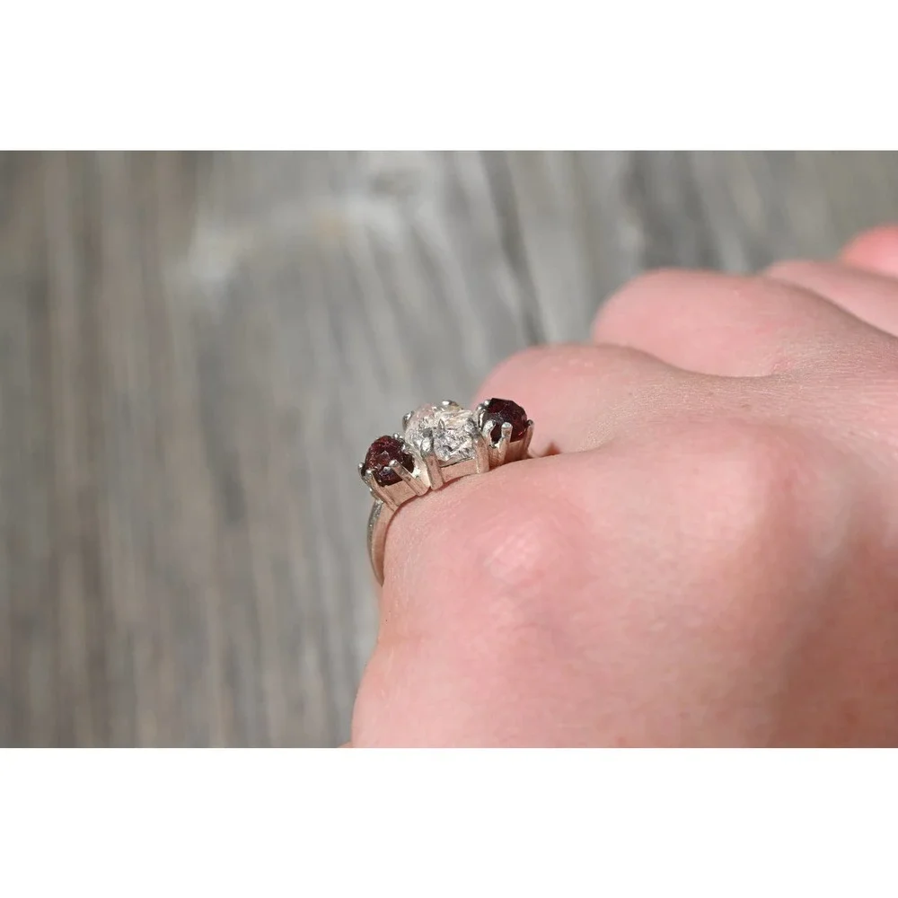 Boho Ring Raw Garnet Diamond Engagement Rough Diamond Wedding Band - Picture 2 of 4
